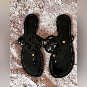 Tory Burch Black Patent Leather Miller Black Sandals size 9 like new